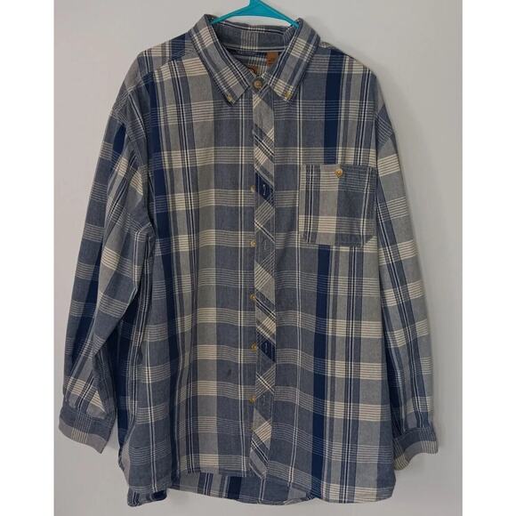 CE Schmidt Shirt Men's Blue White Plaid 2XLT Button Up Long Sleeve - Picture 10 of 10